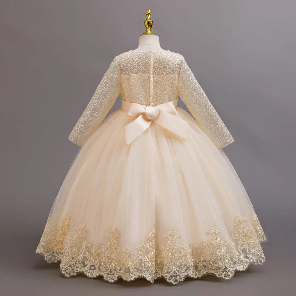 Long-Sleeve Lace Flower Girl Dress