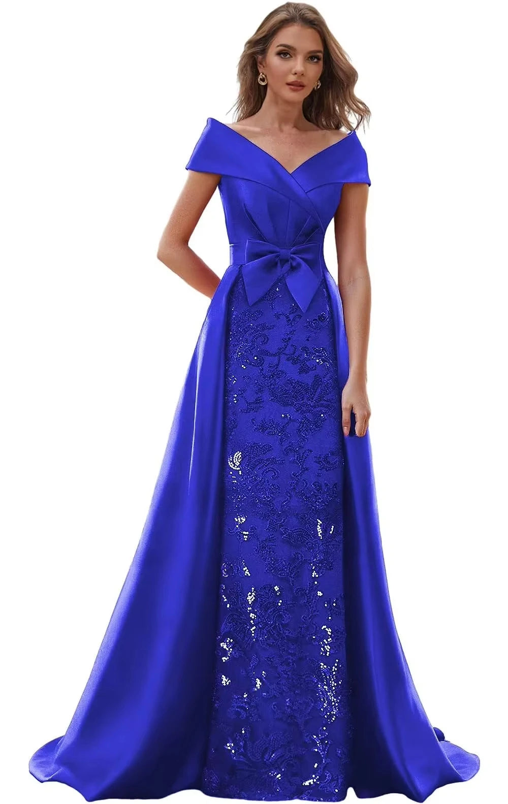 Customized Off The Shoulder Mother of The Bride Dresses for Women Wedding Guest Long Formal Dress with Bow Train 2025