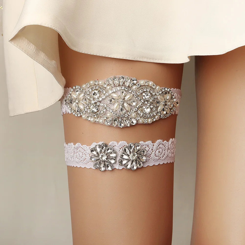 Rhinestone Wedding Garter Bride Accessories Women Silver Color Crystal Flower Bridal Suspenders for Party Dresses Gift