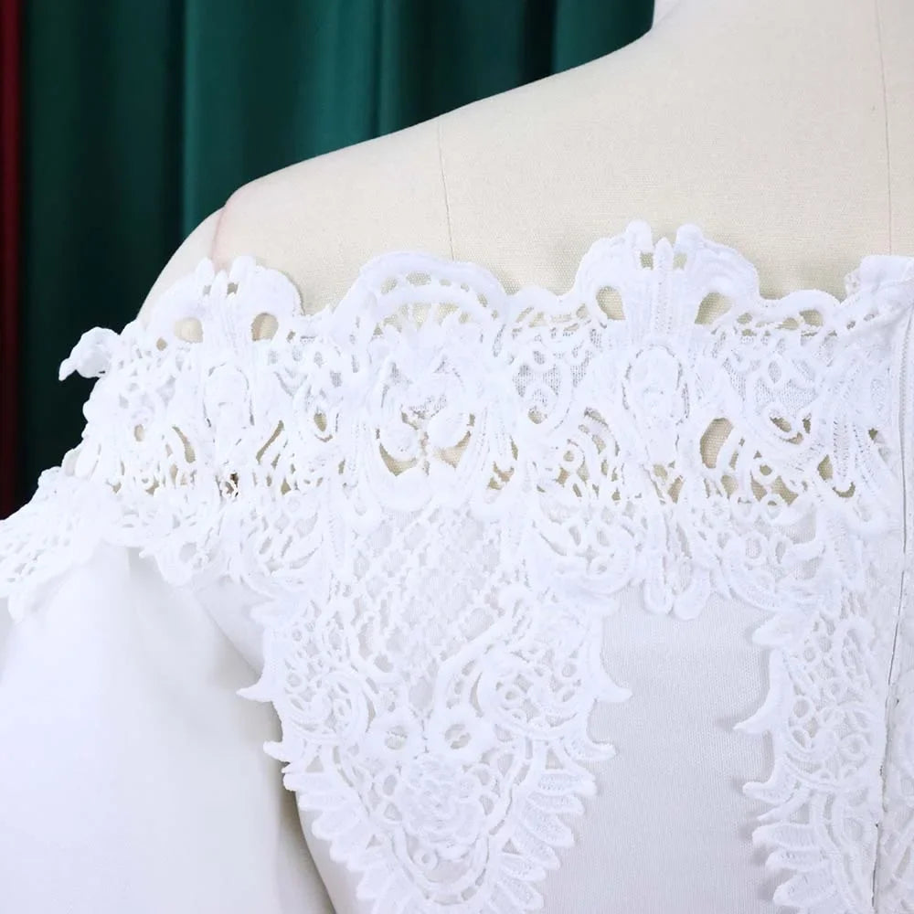 Off-Shoulder Lantern Sleeve Lace Sheath Dress
