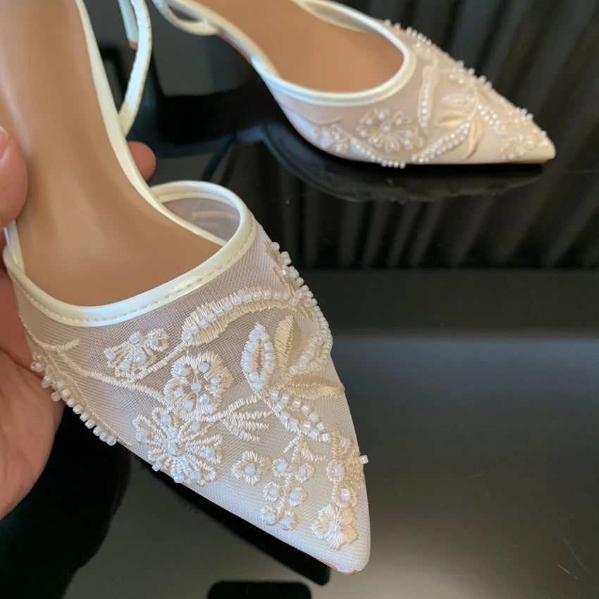 Embroidered Slingback Bridal Heels