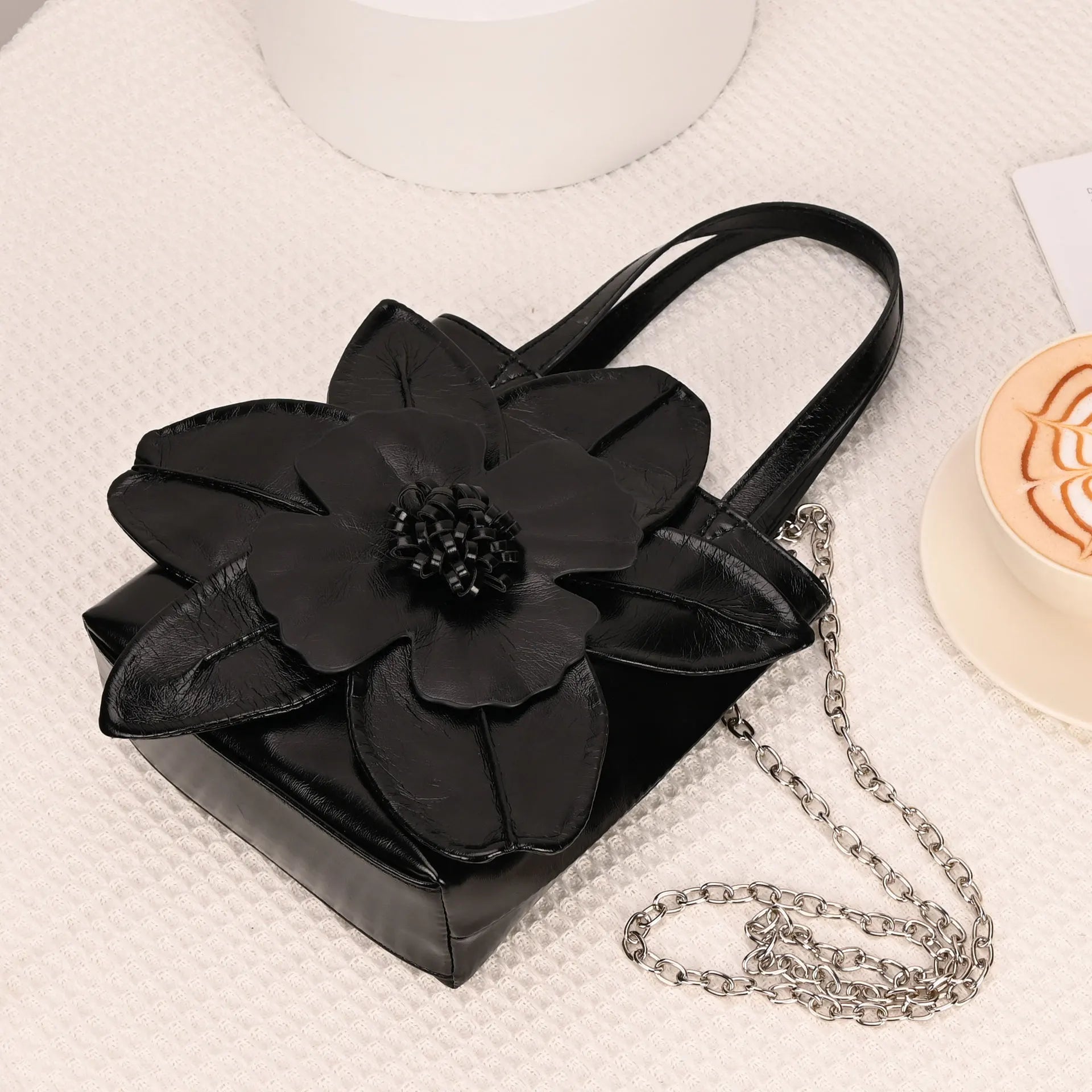 3D Floral Soft PU Leather Women Bucket Handbag Wedding Purse Dress Party Evening Bridal Clutch Bag