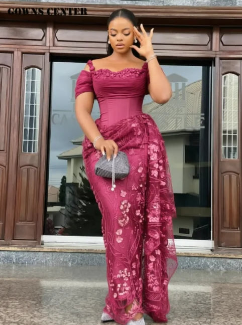 Fabulous Brown Lace Evening Dresses African Traditional Wedding Bride Dress Luxury Beads Lace Birthday Dress Asoebi Costomized