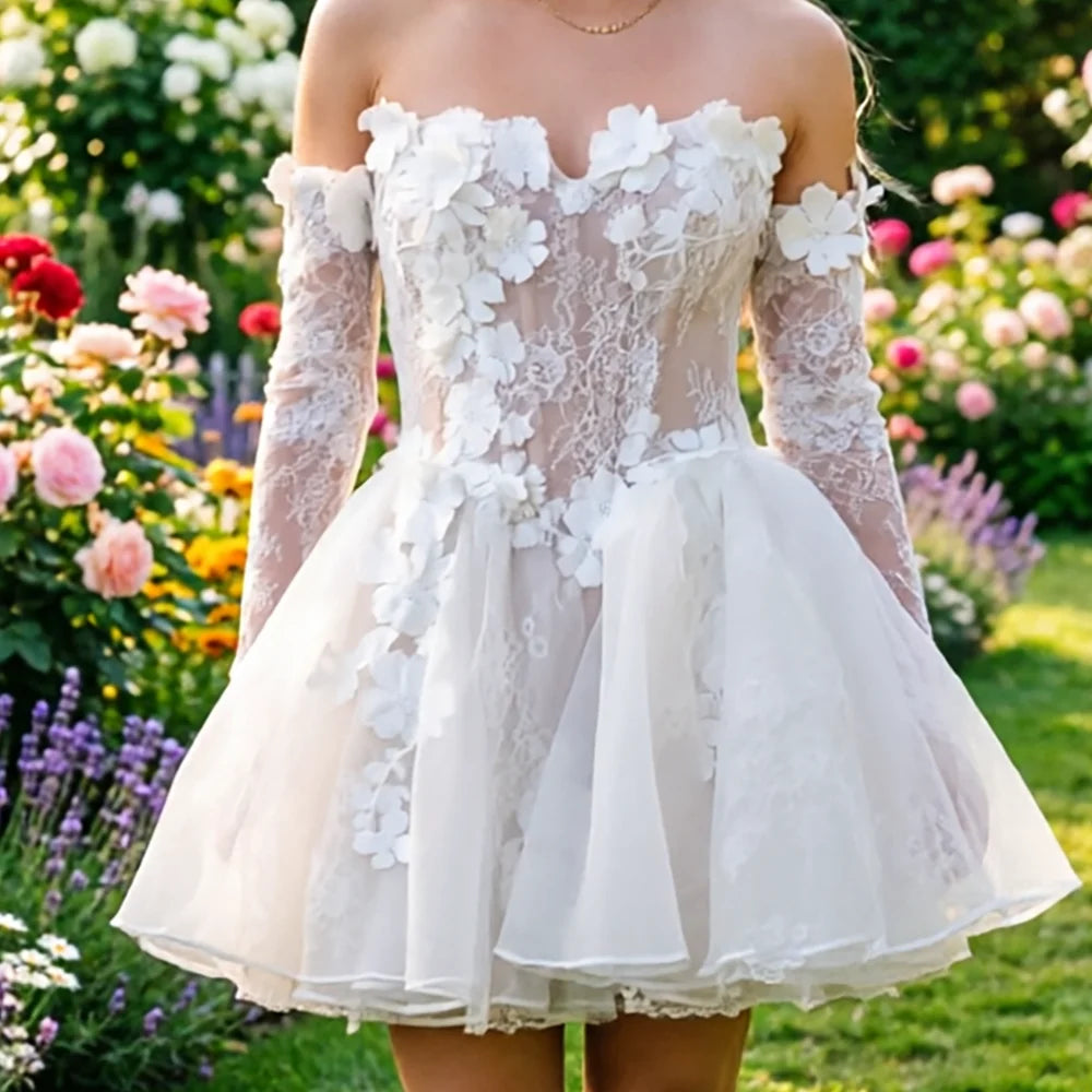 Strapless Applique Mini Wedding Dress