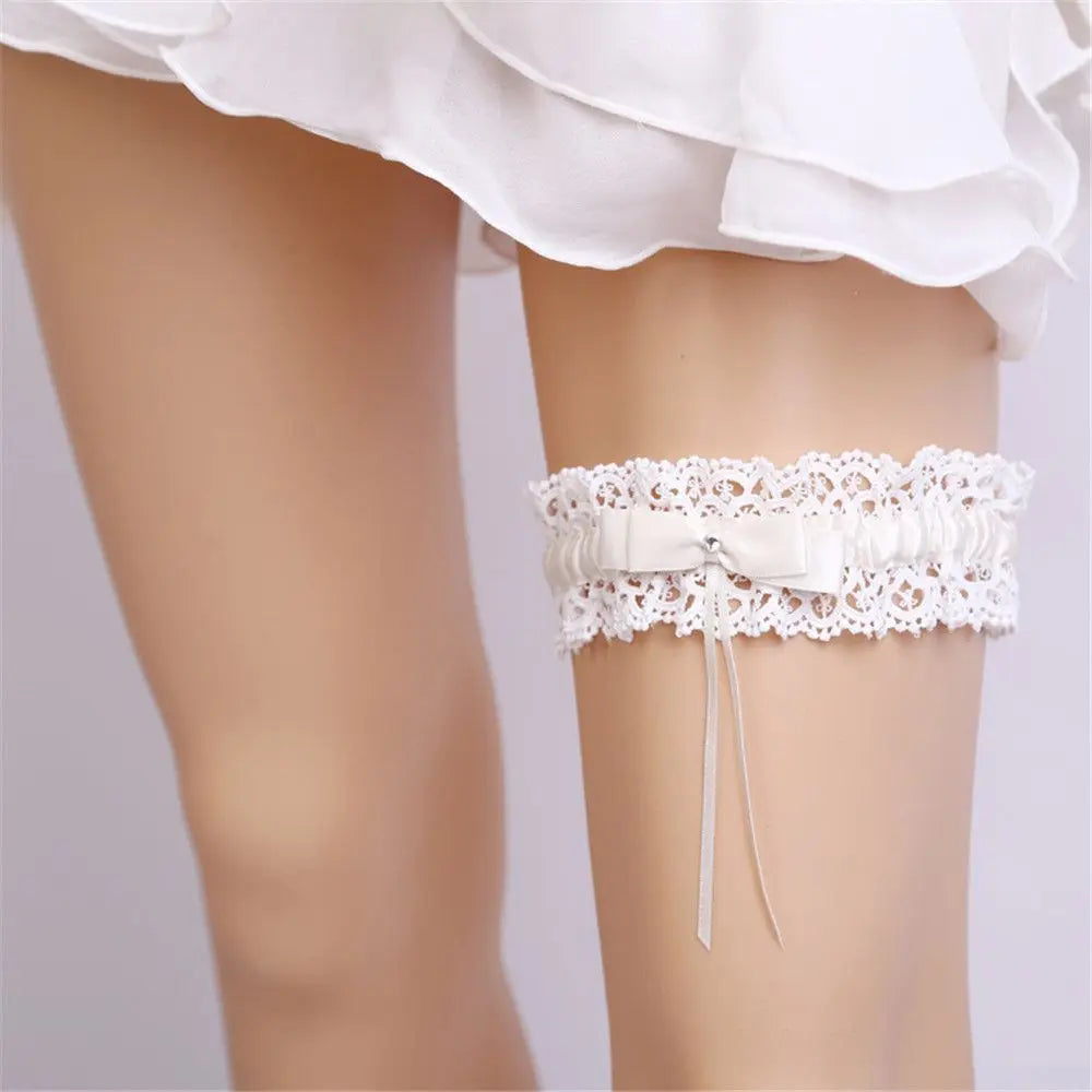 Women Girls Bridal Garter Wedding Accessories Bow Leg Loop Lace Garter Leg Ring