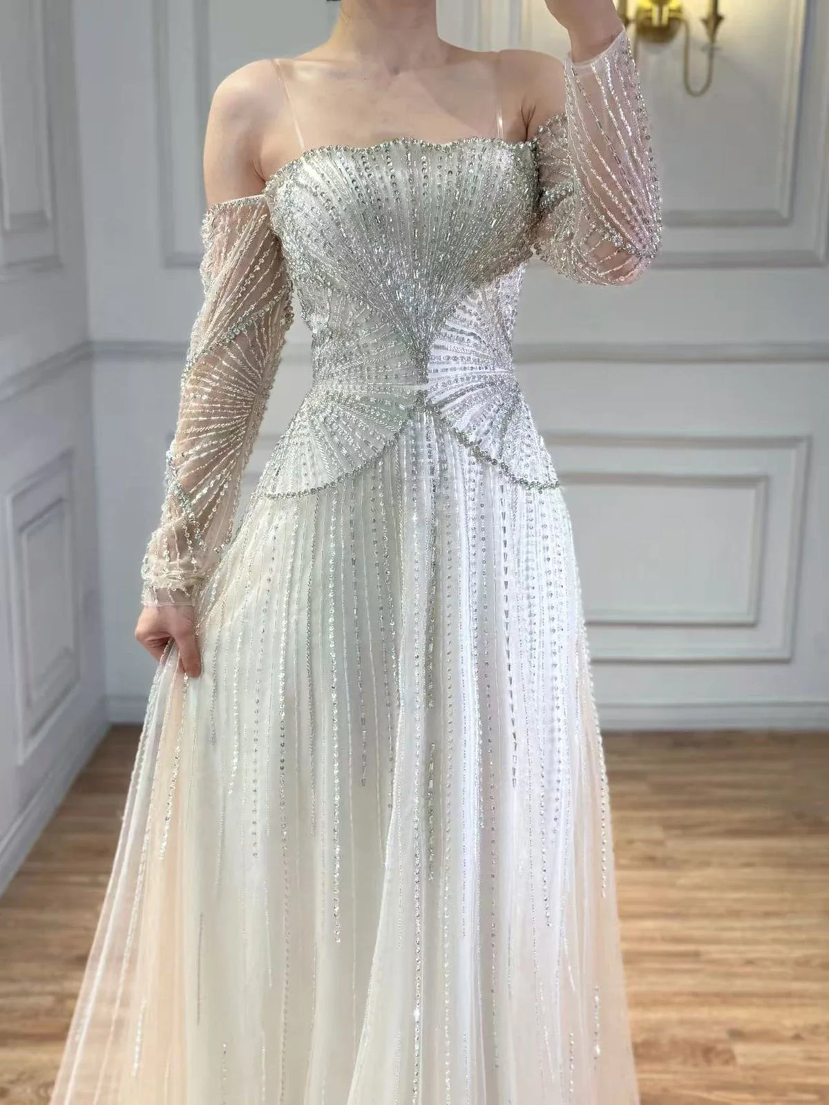 Aunber Customized Luxury Evening Dresses Beige Arabic Dubai Famous Designer A-Line For Wedding Party Dresses