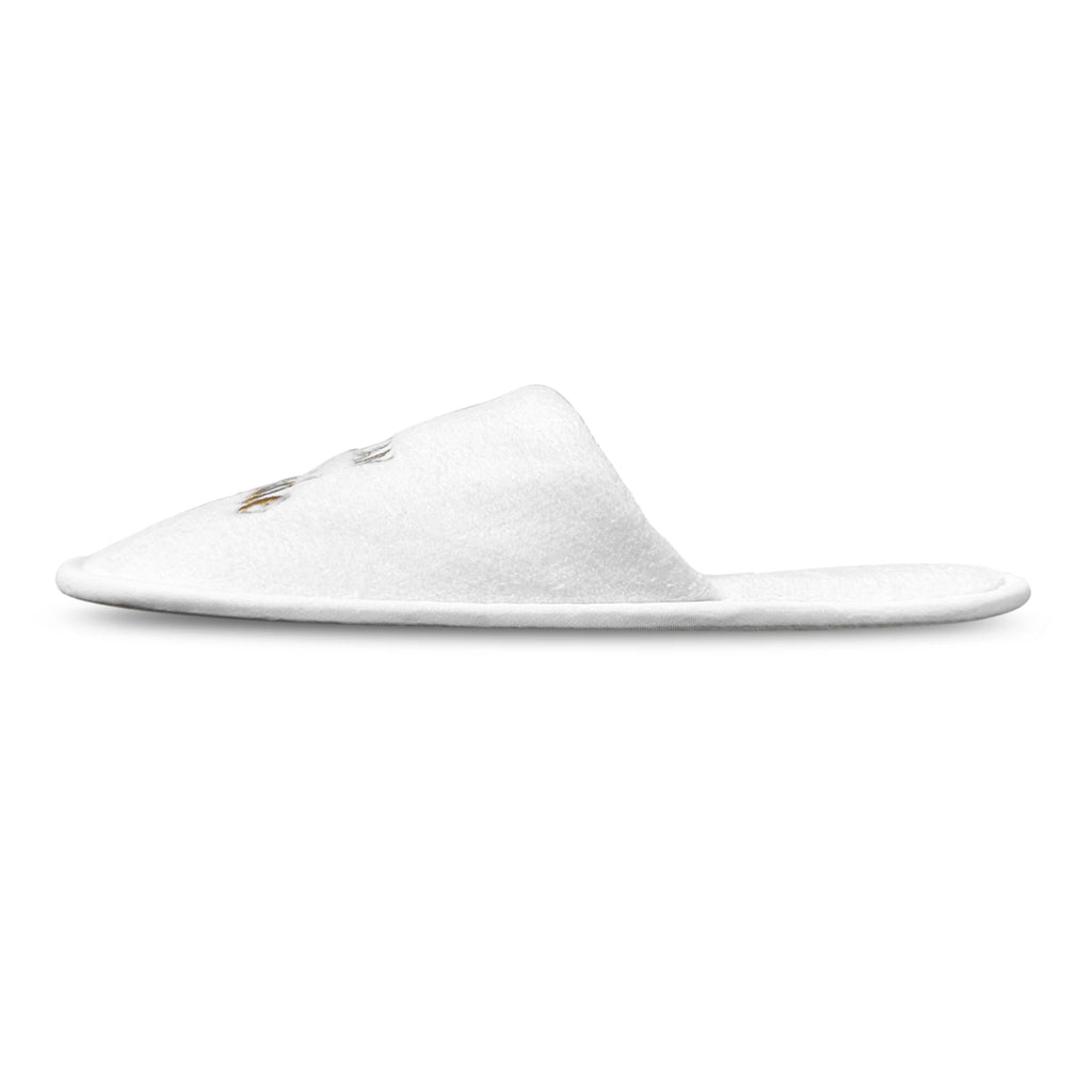 Bridal Party Slippers Set, Close-toe With Golden & Pink Embroidery, Lightweight Plush Cozy Flats, Non-slip Soft Sole For Bride