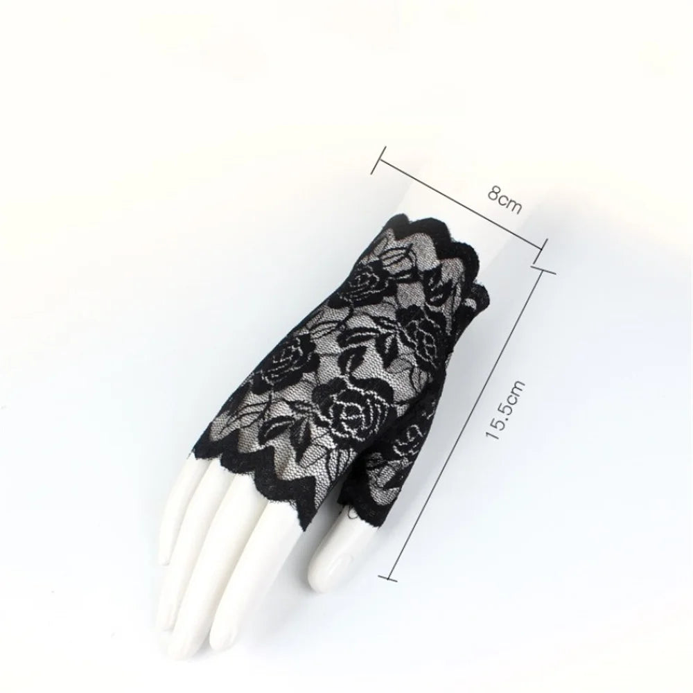 Wedding Women Short Lace Gloves Gothic Fancy Dress Party Fingerless Gloves Summer Outdoor Ladies Driving Sunscreen Gloves