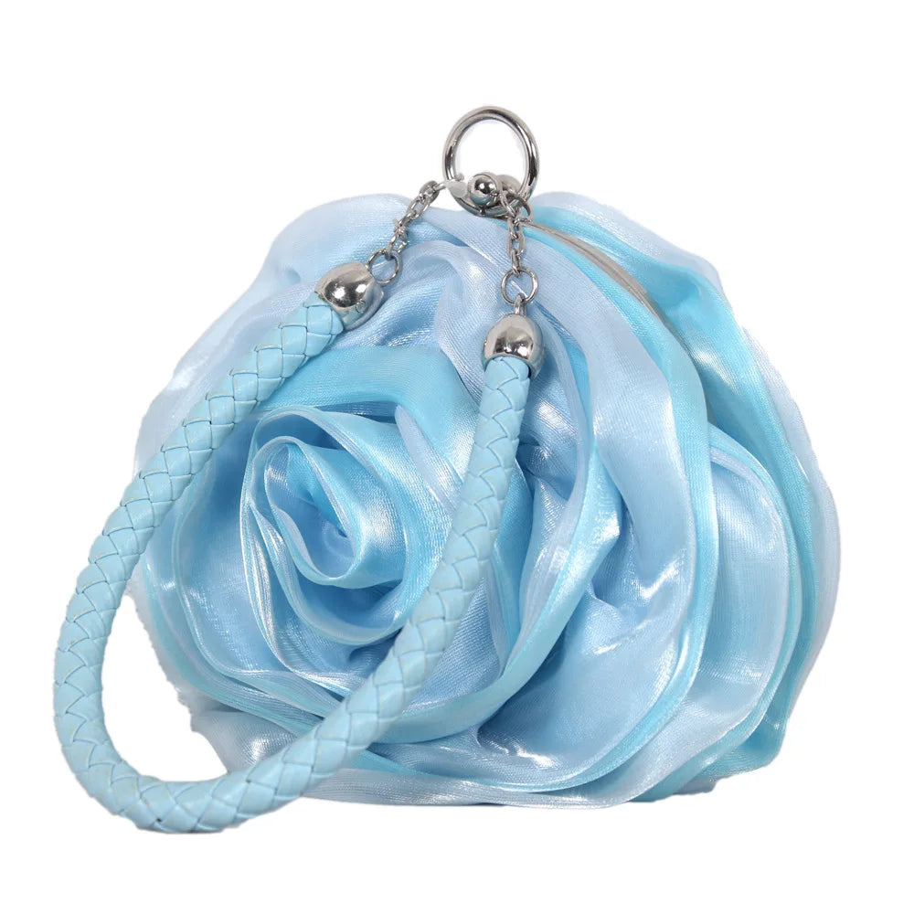 Bridal Rose Flower Evening Clutch Purse Women Bag Small Handbag Lady Silk Wedding Decorate Totes Party Bridesmaid Gift Purses