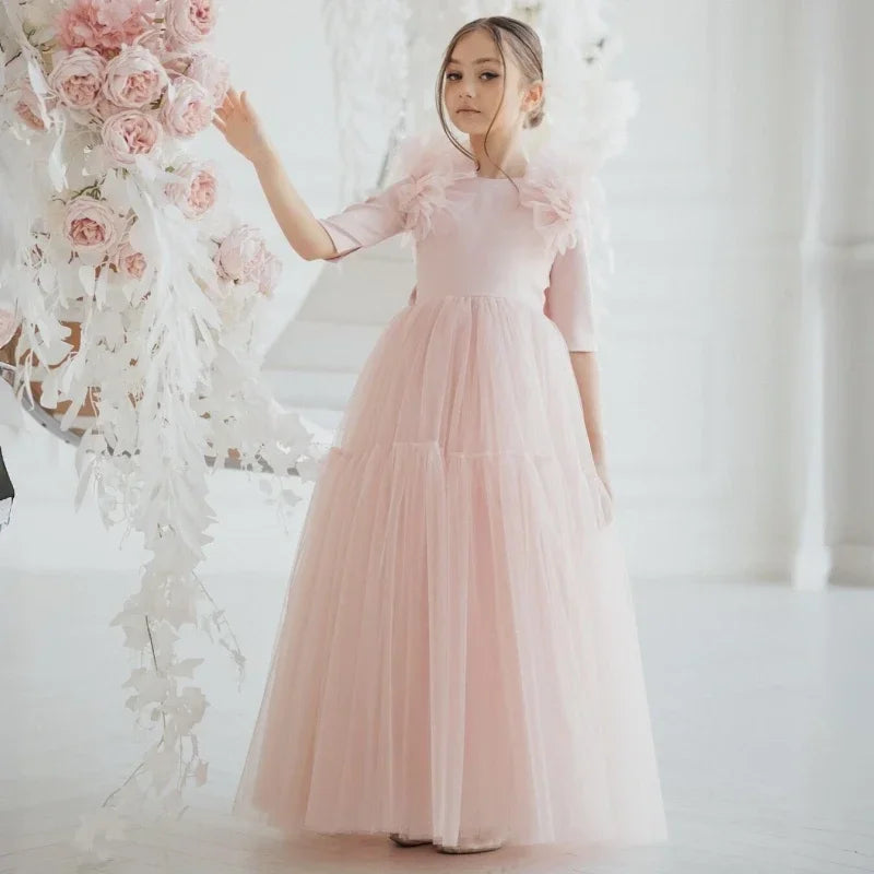 Half-Sleeve Tulle Flower Girl Dress