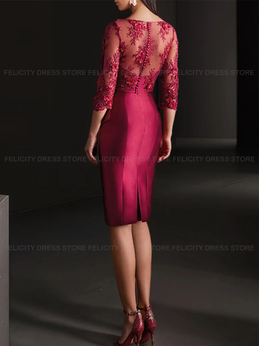 Illusion Neck Satin Mother of the Bride Dress