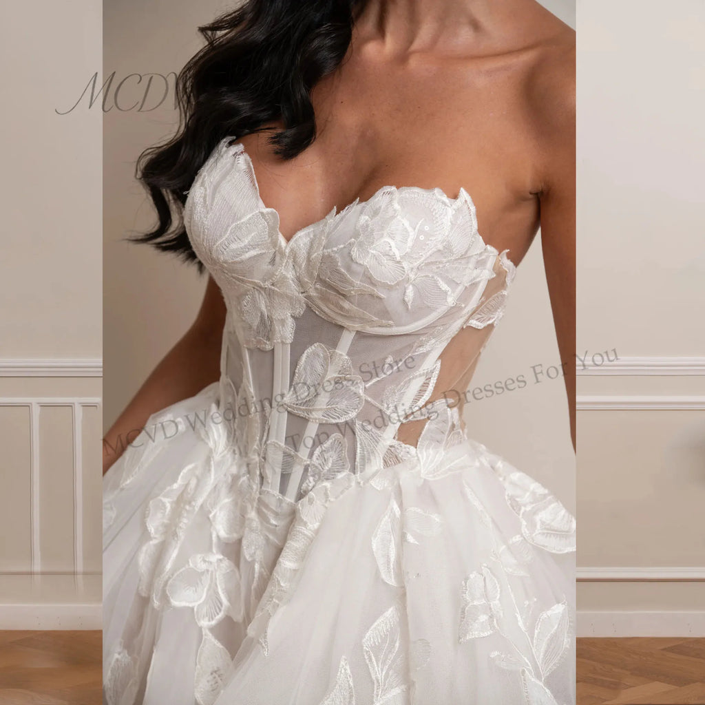 3D Floral Lace Tea Length Bridal Midi Dress