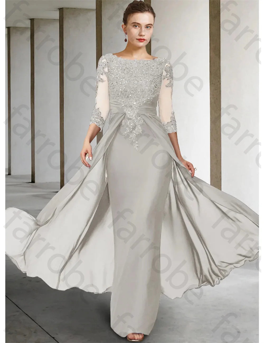 Customized Mother of The Bride Dresses Classic Wedding Party Dress Lace Appliques 3/4 Length Sleeve Floor Length for women Gown