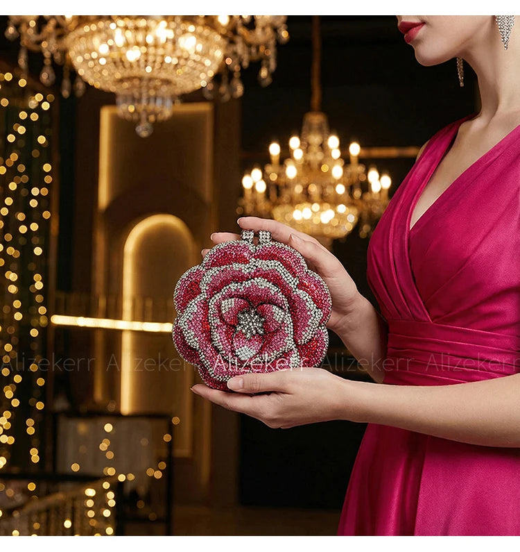 Rose-Shaped Crystal Bridal Clutch