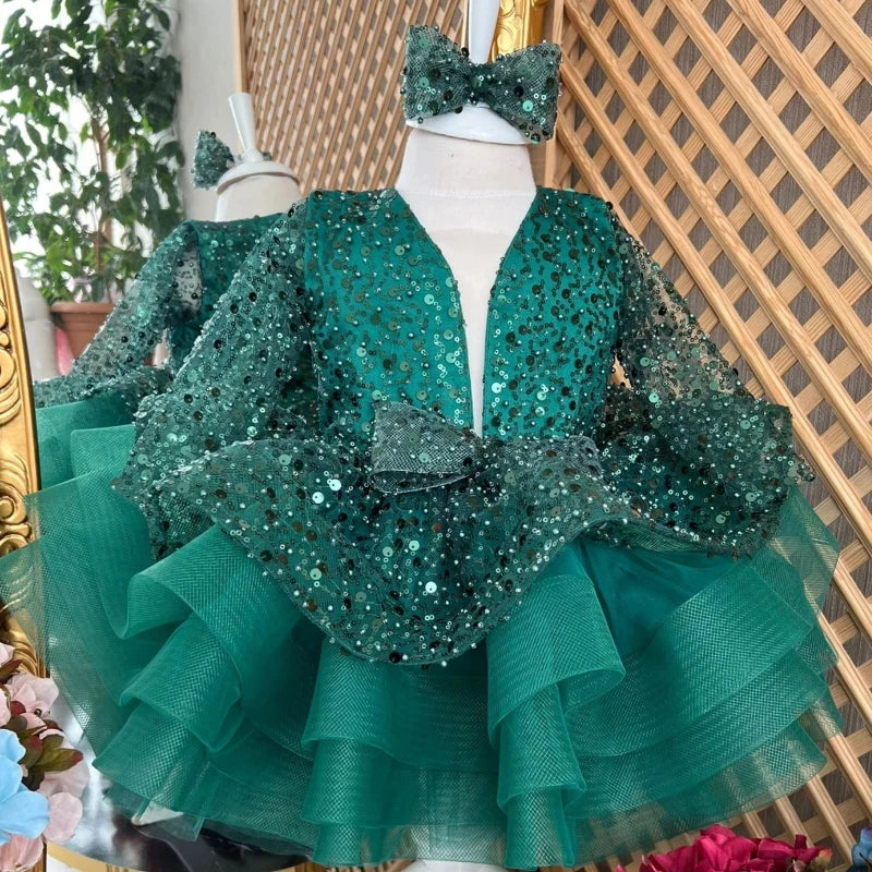 Sequined Organza Flower Girl Ball Gown
