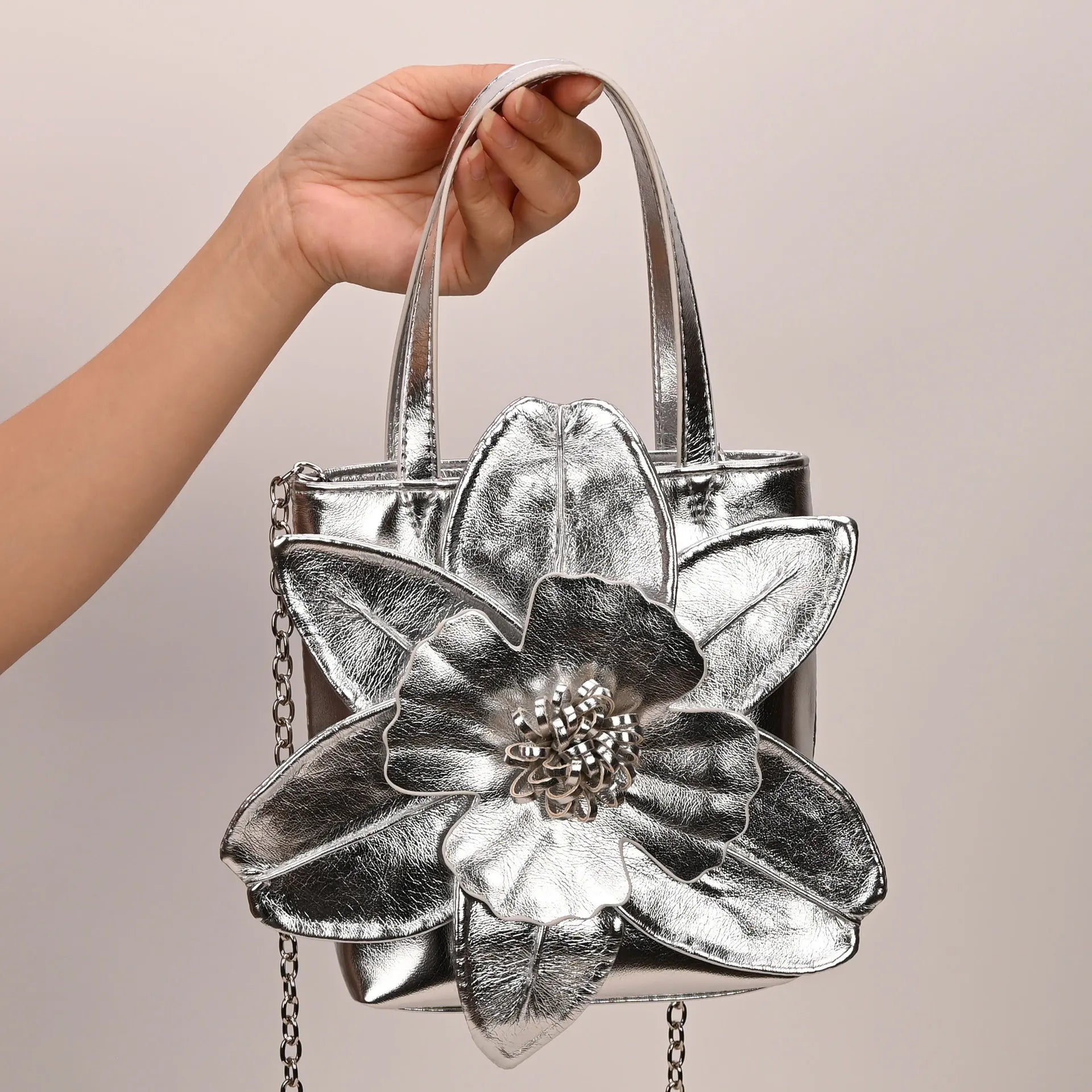 3D Floral Soft PU Leather Women Bucket Handbag Wedding Purse Dress Party Evening Bridal Clutch Bag