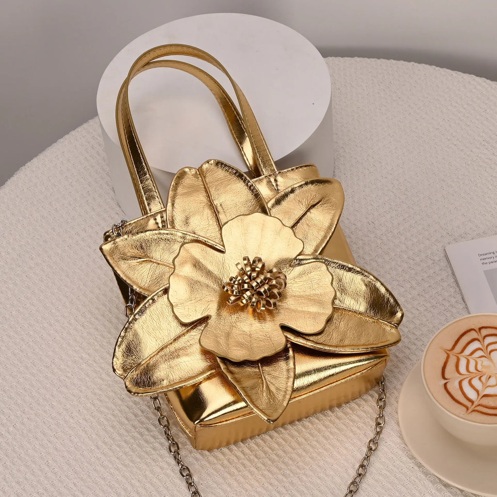 3D Floral Soft PU Leather Women Bucket Handbag Wedding Purse Dress Party Evening Bridal Clutch Bag