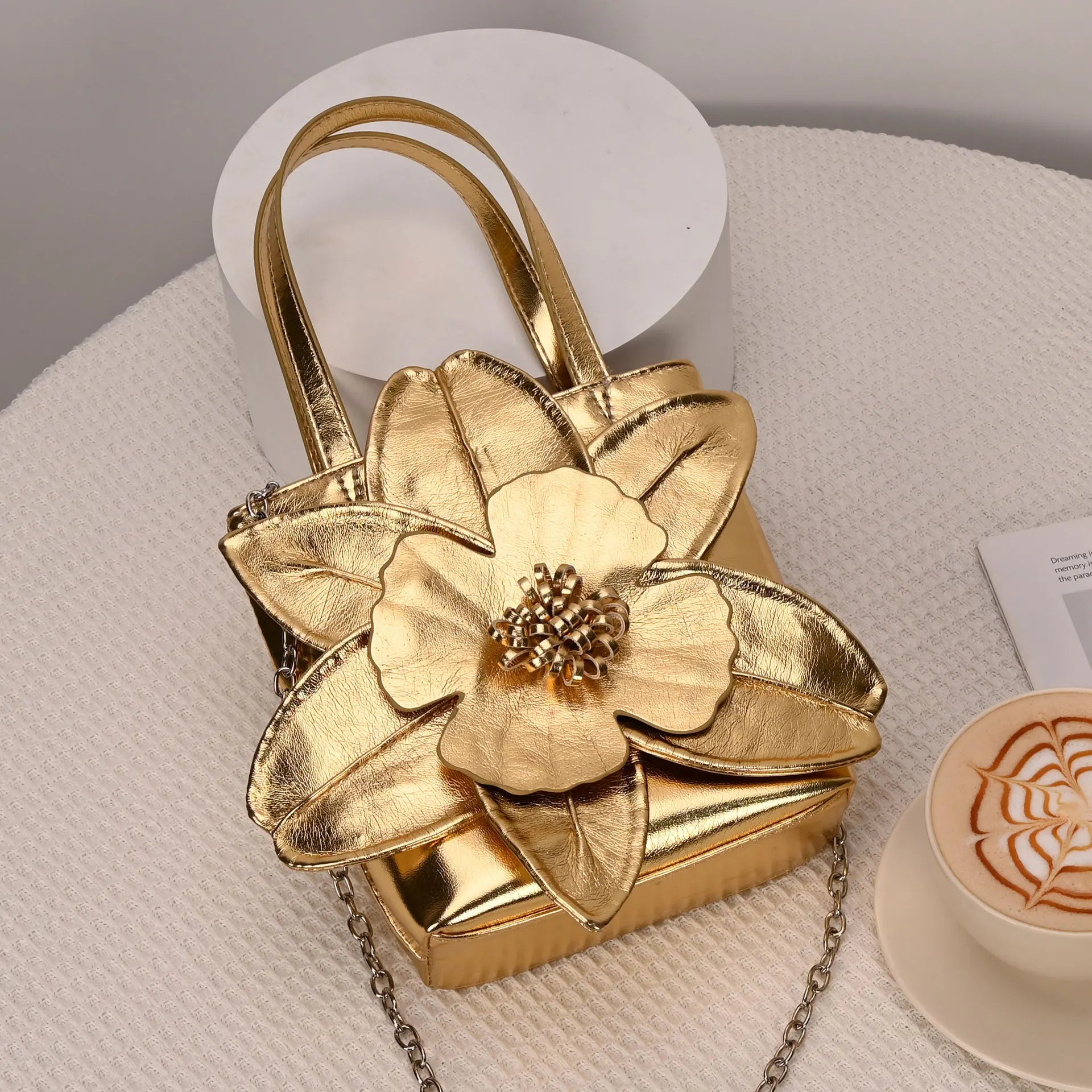 3D Floral Soft PU Leather Women Bucket Handbag Wedding Purse Dress Party Evening Bridal Clutch Bag