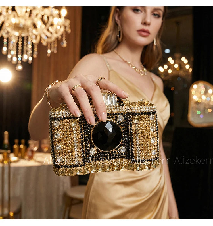 Camera-Shaped Diamond Evening Clutch