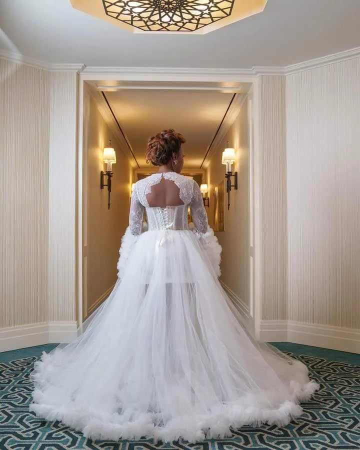 Luxury Bridal Robe Dress Maxi Wrap Customized Lingerie Women Fotos Gowns Boudoir Bathrobe Lace Wedding Dress For Babyshower