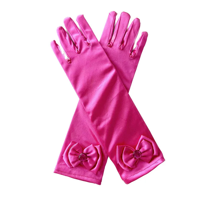 29cm Children Long Gloves Princess Dance Performance Stage Party Wedding Glove Satin Bow Full Finger Mittens Birthday Gifts G332