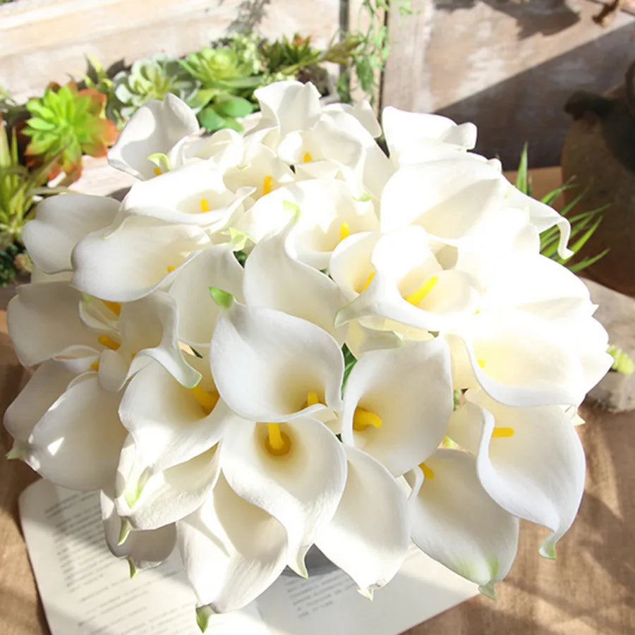 10PCS Artificial Calla Lily Flowers PU Fake Flowers for Weddings Bouquet Bridal Shower DIY Bridal Bouquets Home Party Decoration