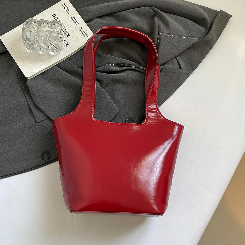 Red Wedding Purse Fashion Handbag Clutch Women Korean Style Solid PU Leather Shoulder Bag Designer Bucket Tote Lady Commute Bag
