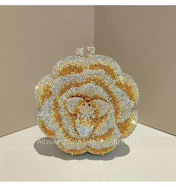 Rose-Shaped Crystal Bridal Clutch