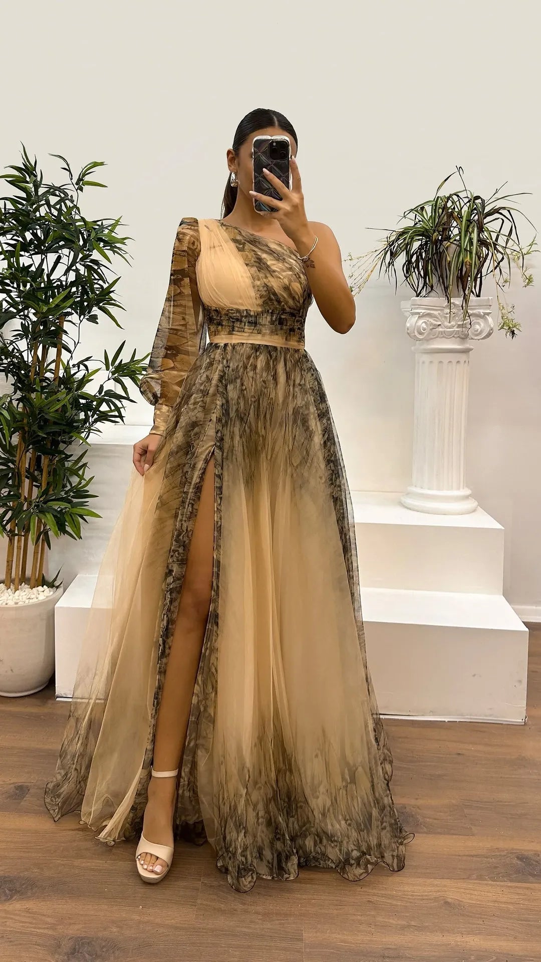 Women's Wedding Dress Spring Autumn New Sexy Off-shoulder Mesh Print Slit Casual Loose Party Prom Dresses For Women Robe Femal