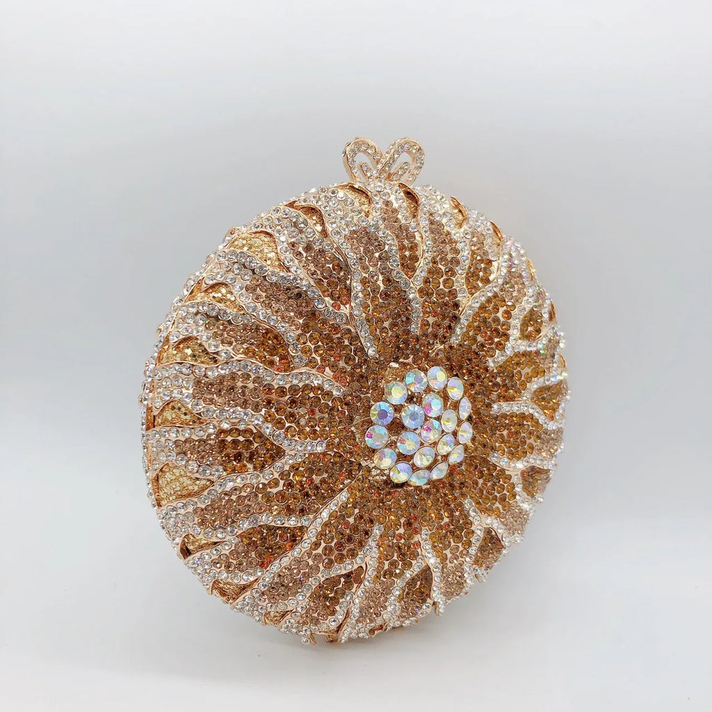 Wedding Bridal Party Purse White/Brown Diamond Minaudiere Luxury Rhinestone