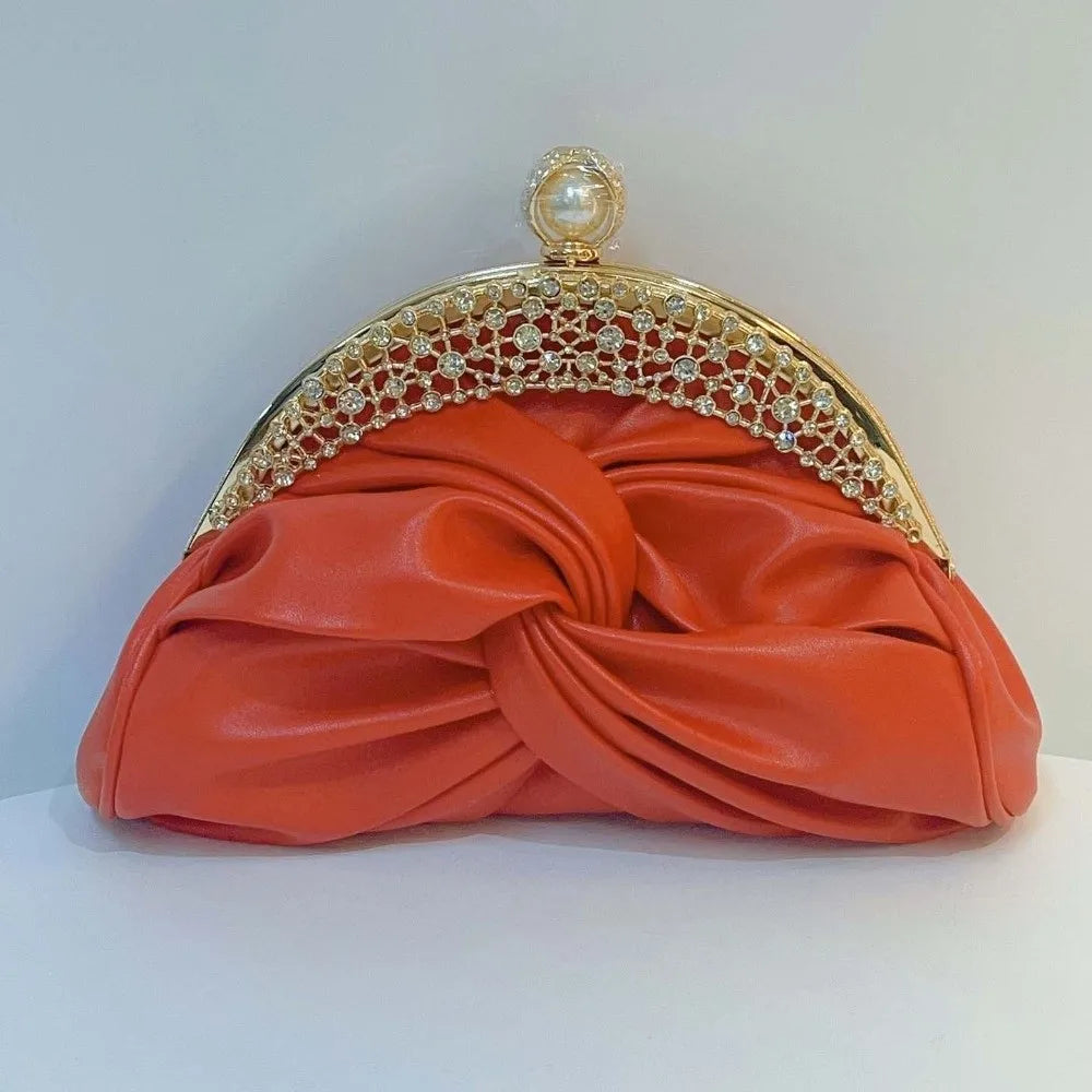 Sparkly Rhinestone Evening Clutch Pleated Hollow-out Bridal Wedding Purse Glittery Chic Ruched Knot Bag Hostess