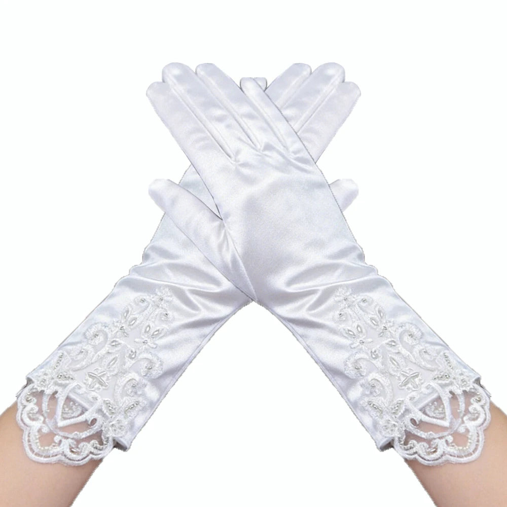1Pair Women's Long Wedding Gloves Satin Lace and Embroidery Gloves Wedding Accessories Gloves Bridal Costume Accessories Set