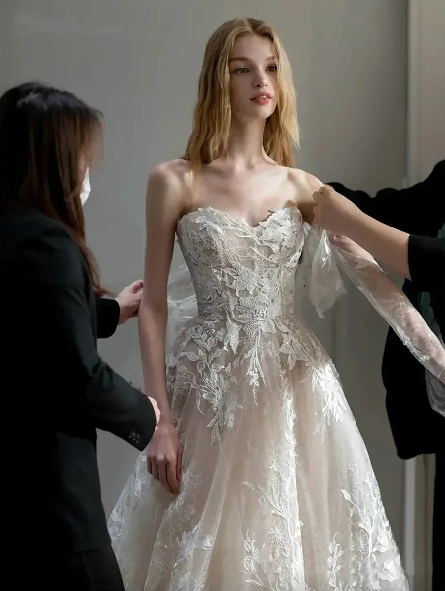 Customzied  Wedding Dress Newest A Line For Bride Sweetheart With Detachable Jacket Full Sleeves Plus Sizes Vestidos De Novias
