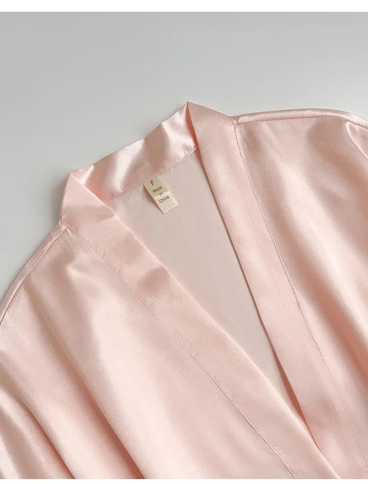 Feather Trim Satin Bridal Robe