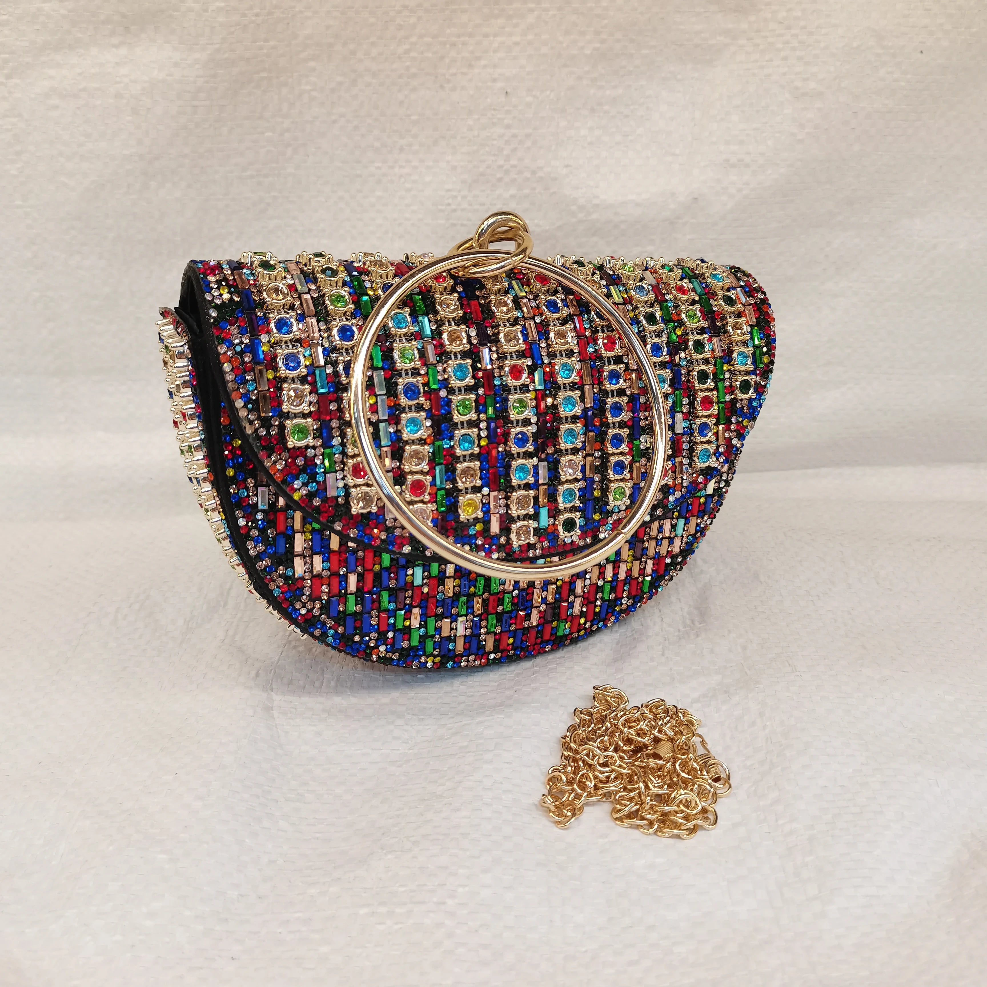 Pretty Rhinestone Clutch Evening Bag Women Wedding Party Purse Evening Banquet Round Bag European Exquisite Bridal Purse Para