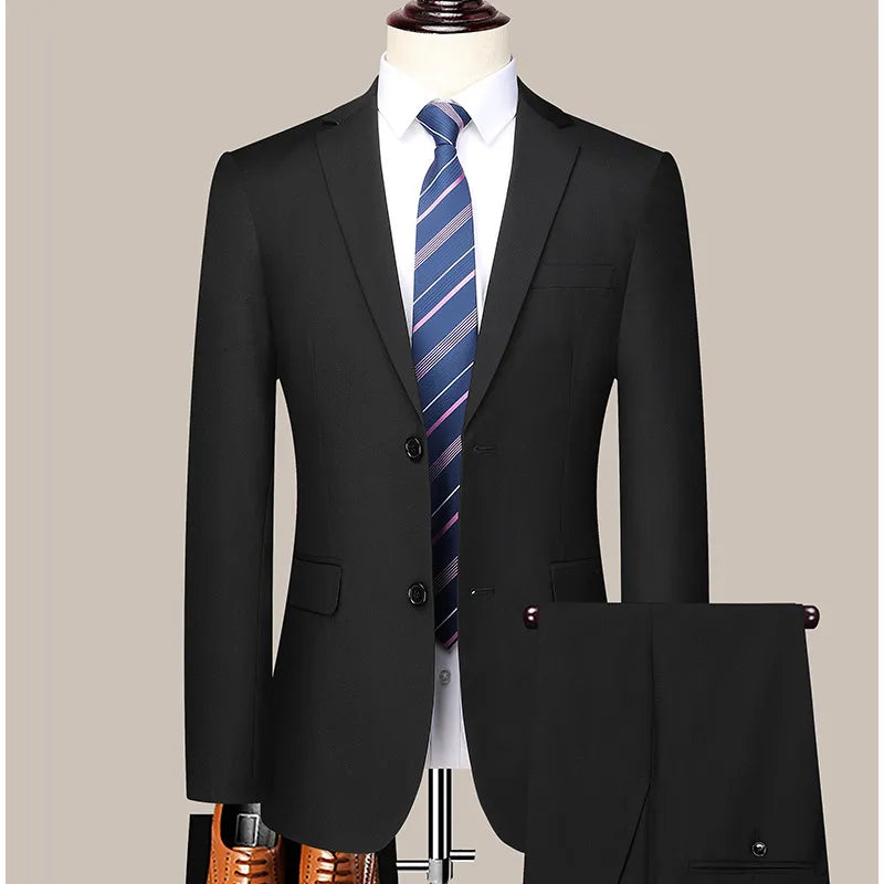 Suit  (Blazer+ Trousers) Men's Casual Formal Business Gentleman Solid Color Hosting Four Seasons Slimming Wedding Fashion Suit