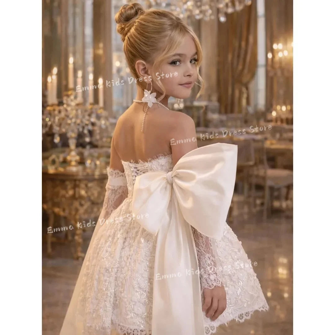 Custom Flower Girl Dress White Tulle Wedding Floral Appliqué Multi-layer Sleeveless Suitable for S and Communion
