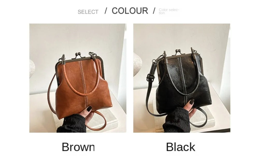 Vintage Kiss-Lock Leather Shoulder Bag