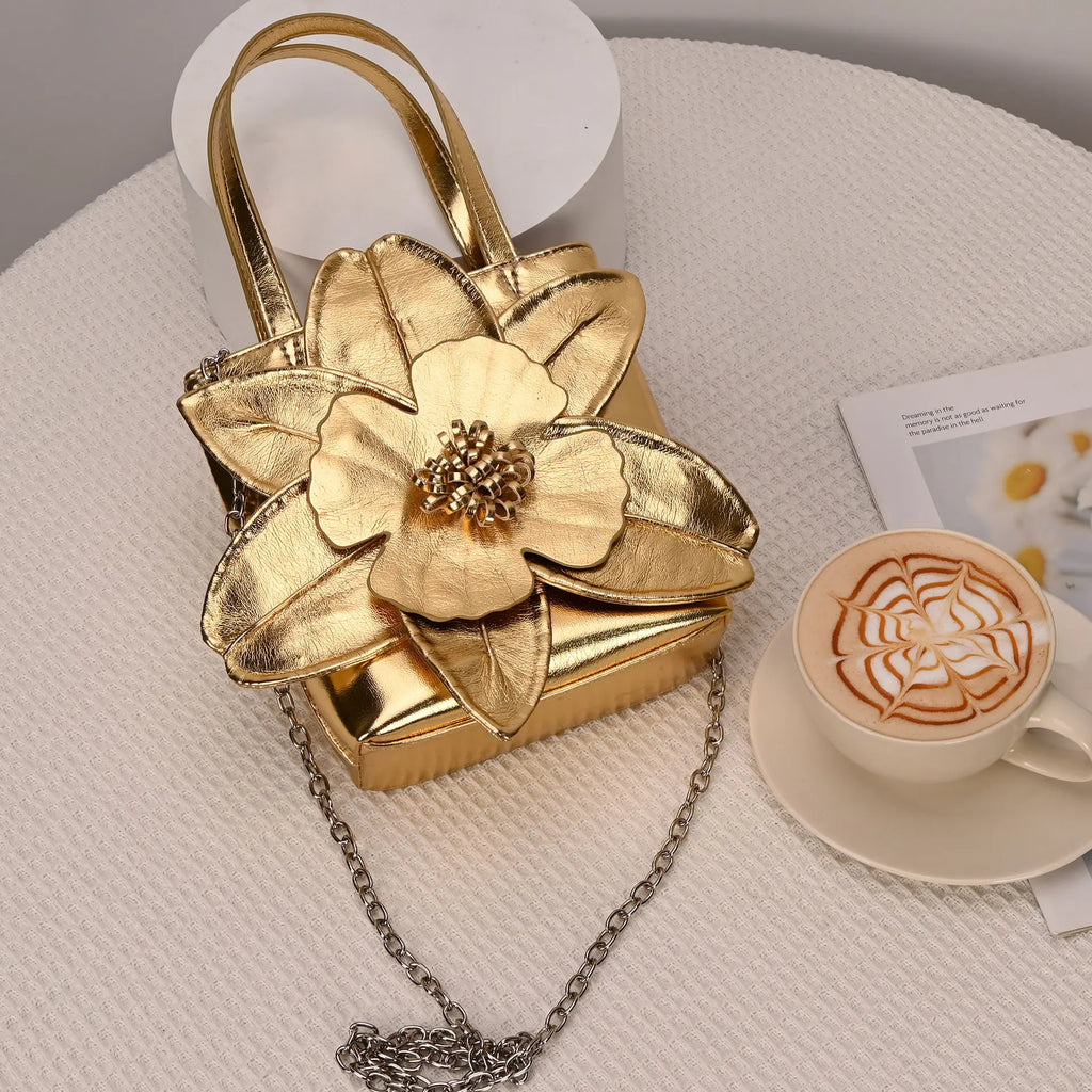3D Floral Soft PU Leather Women Bucket Handbag Wedding Purse Dress Party Evening Bridal Clutch Bag