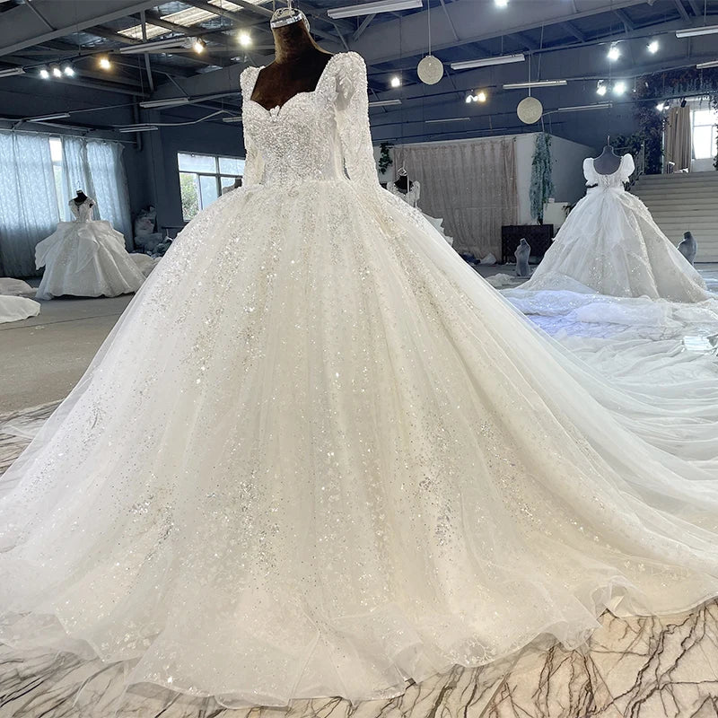 Beaded Crystal Square-Neck Organza Ball Gown Wedding Dress