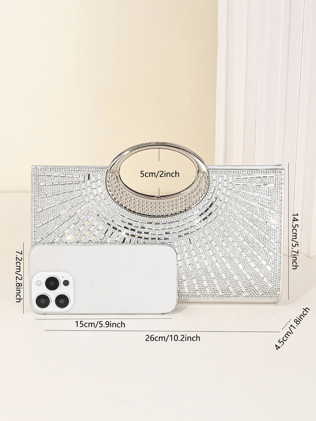 Women's Dinner Bag, European and American Retro Big Ring Clutch, Advanced Texture Diamond Flash Bridal Dinner Bag