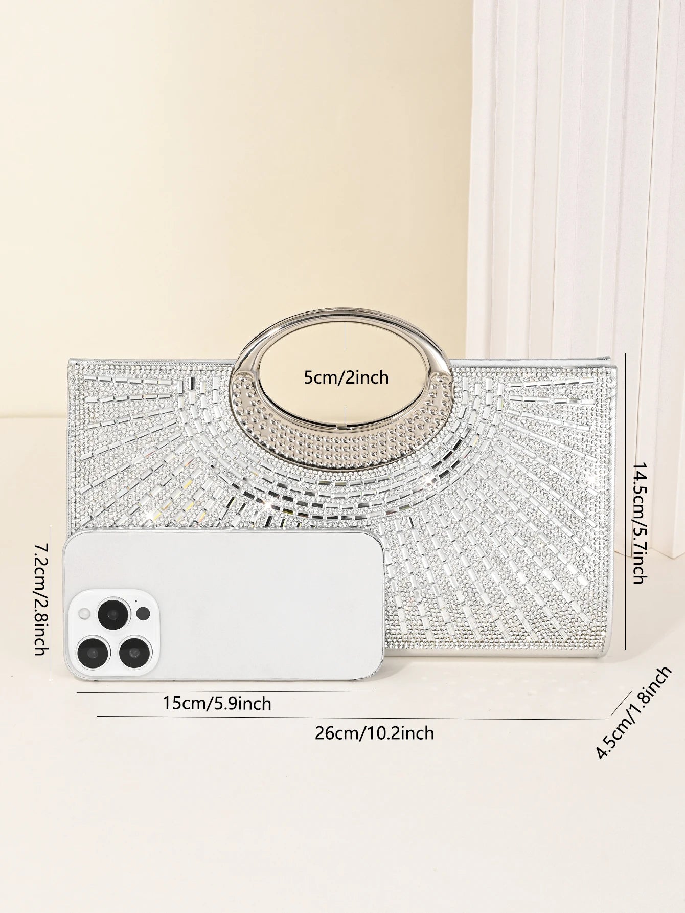 Women's Dinner Bag, European and American Retro Big Ring Clutch, Advanced Texture Diamond Flash Bridal Dinner Bag