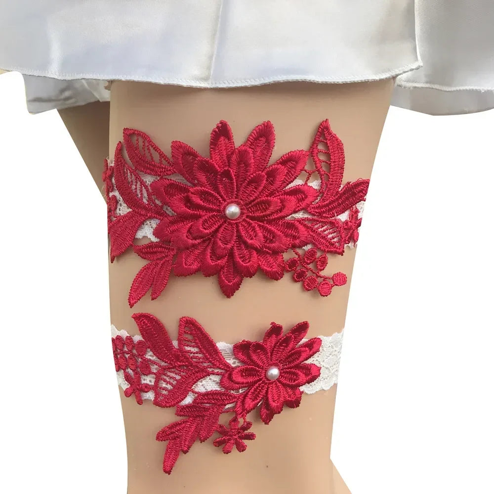 2pcs Wedding Garter  Embroidery Floral Sexy Garters Women/Female/Bride Thigh Ring Bridal Lace Leg Ring Loop Customized