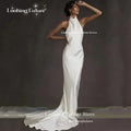 Halter Backless Ruched Satin Mermaid Wedding Dress