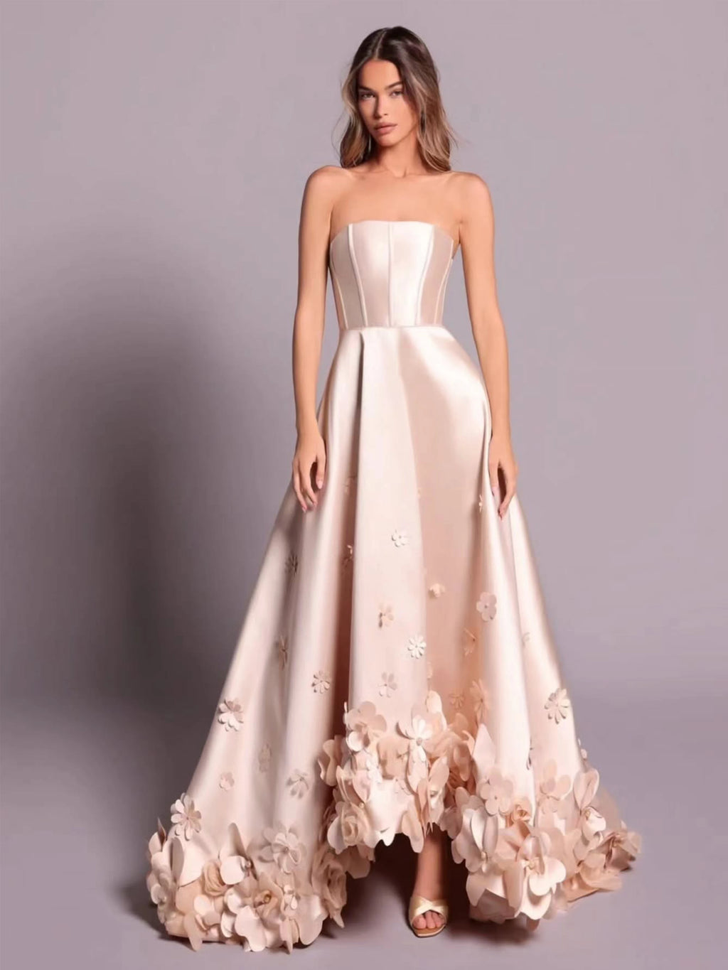 Blush Satin Evening Dresses with 3D Floral Appliques Hem  Party Dresses Sleeveless Prom Dresses فساتين السهرة 2026 Customized