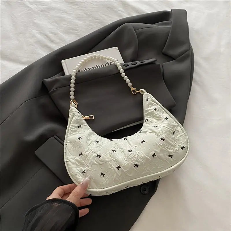 Trendy Wrinkled Bow Purse for Women Versatile Shoulder Bag Elegant Underarm Handbag for Daily Outings