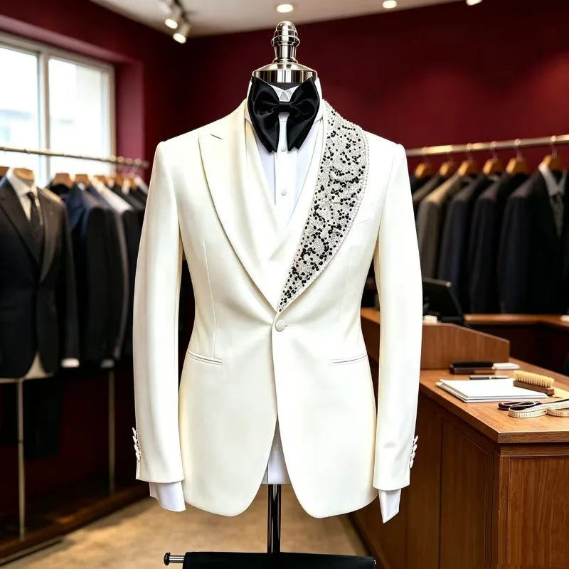Beaded Wedding Suits for Men Prom Party 3Pcs Groom Tuxedo Custom Made Luxury Slim Fit Fashion Separates Jacket Vest Pants 2026