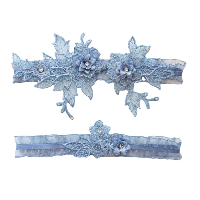 Lace Flower Bridal Garter with Rhinestones and Pearls