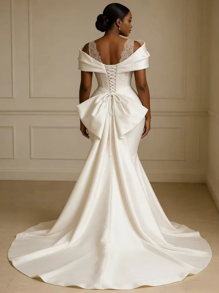 South African Wedding Dresses Mermaid Off The Shoulder Lace Bow Women Bridal Wedding Gowns For Black Girls Customized