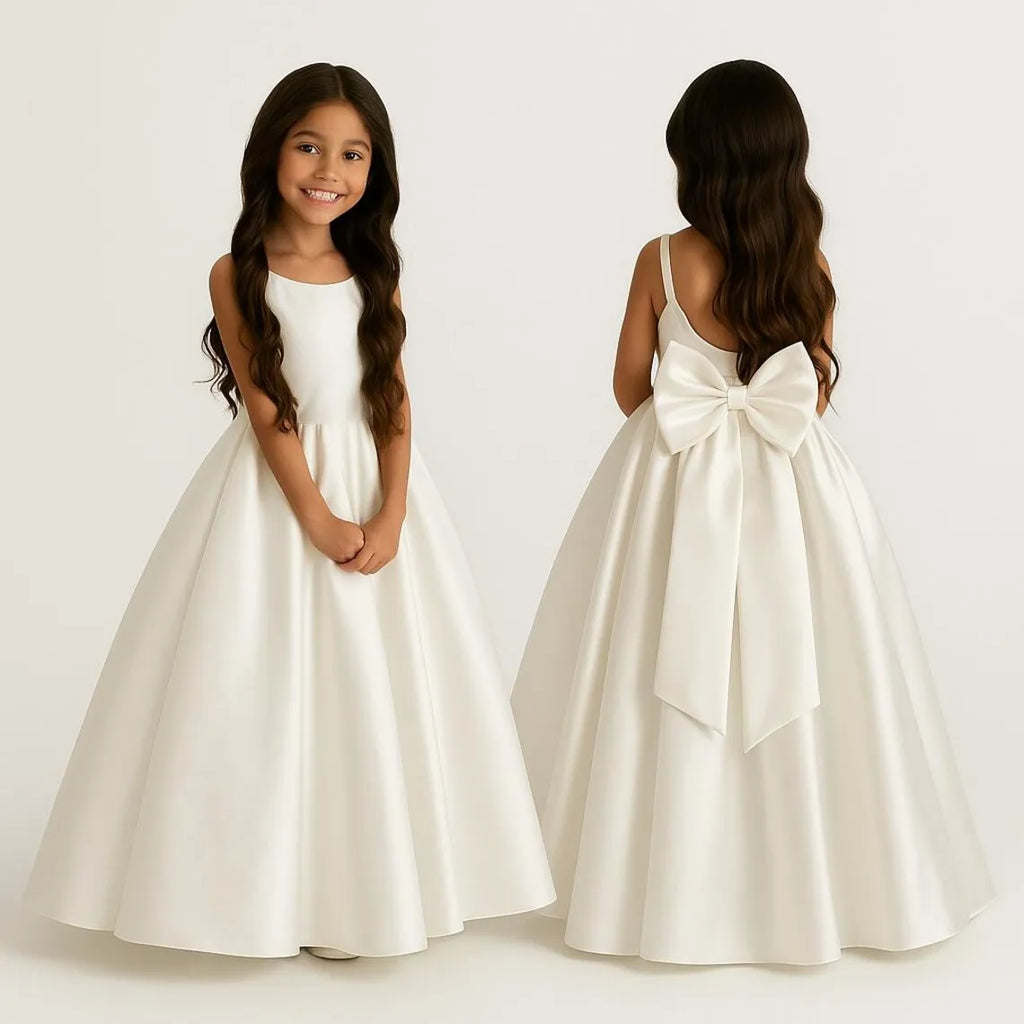 Ivory Satin A-Line Flower Girl Dress